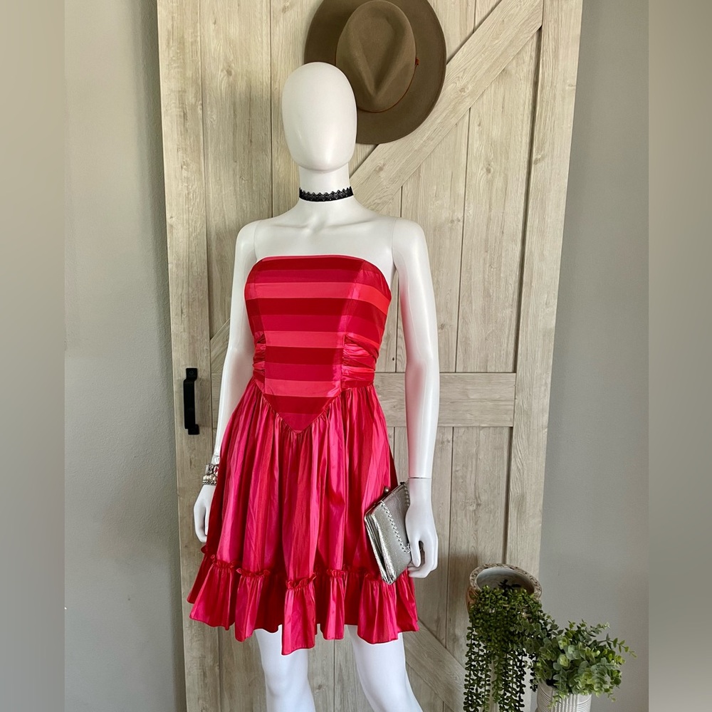 Strapless Pink Satin Party Dress